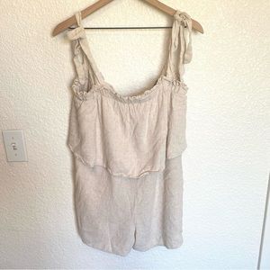 Vici Romper Womens Neutral Tan Linen Blend Comfy Boho Summer Jumpsuit Medium